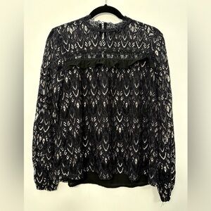 Blue Rain Women’s Black Long Sleeve Lace Blouse with Gold Accents Size M